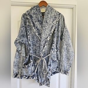 JW Signature Women's Hooded Acid Wash Tie Robe Jacket 100% Cotton Size L